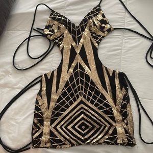 Gold & black backless cutout mini dress